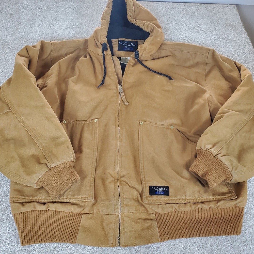 Walls Workwear Jacket Men's XL Brown Hooded Canvas Insulated Bomber W35070WJ BW